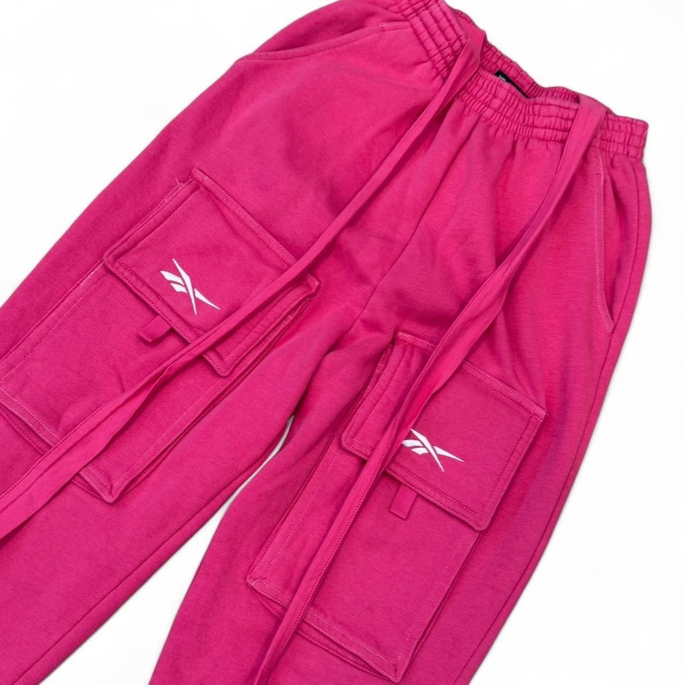 Reebok Cardi B Pink Fleece Tapered Joggers Women's XS Elastic Waist Drawstring